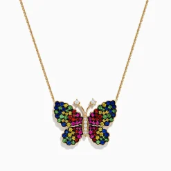 Effy Jewelry Watercolors 14 Karat Yellow Gold Multi Sapphire Butterfly Necklace | Necklaces & Pendants