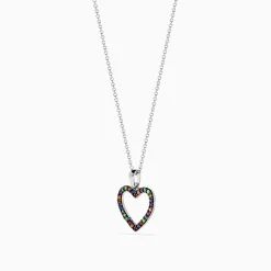 Effy Jewelry Watercolors 925 Sterling Silver Multi Sapphire and Tsavorite Heart Pendant | Necklaces & Pendants