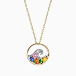 Effy Jewelry Watercolors 14K Gold Multi Sapphire Diamond Wave Pendant, 1.63 TCW | Necklaces & Pendants