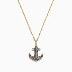 Effy Jewelry Watercolors 14K Gold Multi Sapphire Diamond Anchor Pendant, 0.76 TCW | Necklaces & Pendants