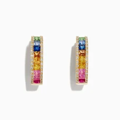 BH Multi Watercolors 14K Gold Multi Sapphire u0026 Diamond 3/4" Hoop Earrings, 2.63 TCW | Earrings