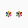 BH Multi Watercolors 14K Gold Multi Sapphire and Diamond Flower Stud Earrings | Earrings
