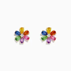 BH Multi Watercolors 14K Gold Multi Sapphire and Diamond Flower Stud Earrings | Earrings