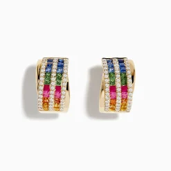 Effy Jewelry Watercolors 14K Gold Multi Sapphire and Diamond Hoop Earrings | Earrings