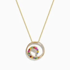 BH Multi Watercolors 14K Gold Multi Sapphire and Diamond Wave Pendant, 0.85 TCW | Necklaces & Pendants