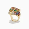 BH Multi Watercolors 14K Gold Multi Sapphire, Diamond u0026 Emerald Panther Ring | Rings