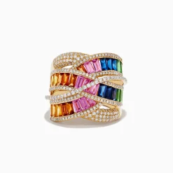 Effy Jewelry Watercolors 14K Gold Multi Sapphire u0026 Diamond Crossover Ring | Rings