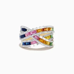 Effy Jewelry Watercolors 14K Gold Multi Sapphire and Diamond Crossover Ring | Rings