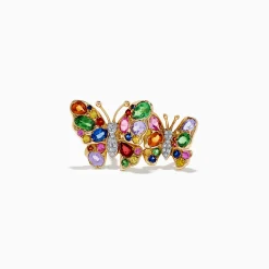 Effy Jewelry Watercolors 14K Gold Multi Sapphire and Diamond Butterfly Ring | Rings