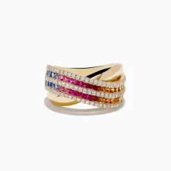 Effy Jewelry Watercolors 14K Gold Multi Sapphire and Diamond Crossover ring | Rings