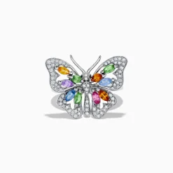 Effy Jewelry Watercolors 14K Gold Multi Sapphire and Diamond Butterfly Ring | Rings