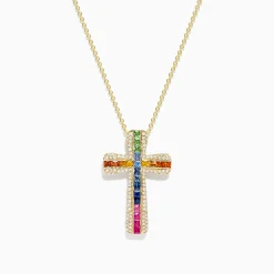 BH Multi Watercolors 14K Gold Multi Sapphire and Diamond Cross Pendant | Necklaces & Pendants