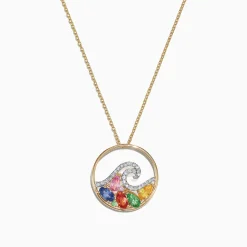 Effy Jewelry Watercolors 14K Gold Multi Sapphire Diamond Wave Pendant, 1.63 TCW | Necklaces & Pendants