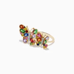 Effy Jewelry Watercolors 14K Gold Multi Sapphire and Diamond Butterfly Ring | Rings