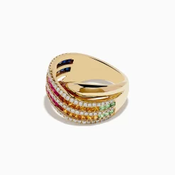 Effy Jewelry Watercolors 14K Gold Multi Sapphire and Diamond Crossover ring | Rings