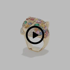 BH Multi Watercolors 14K Gold Multi Sapphire, Diamond u0026 Emerald Panther Ring | Rings