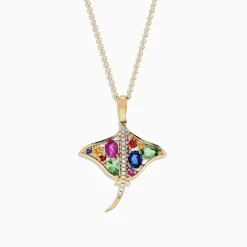 Effy Jewelry Watercolors 14K Gold Sapphire and Diamond Stingray Pendant, 0.91 TCW | Necklaces & Pendants