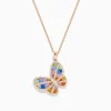 BH Multi Watercolors 14K Rose Gold Multi Sapphire and Diamond Butterfly Pendant | Necklaces & Pendants