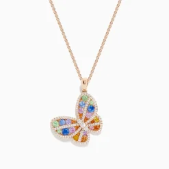 BH Multi Watercolors 14K Rose Gold Multi Sapphire and Diamond Butterfly Pendant | Necklaces & Pendants