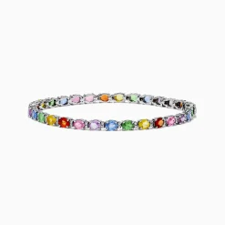 Effy Jewelry Watercolors 14K White Gold Multi Sapphire and Diamond Tennis Bracelet | Bracelets