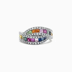 Effy Jewelry Watercolors 14K White Gold Multi Sapphire and Diamond Ring, 1.95 TCW | Rings