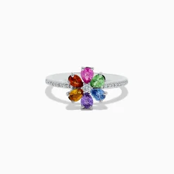 Effy Jewelry Watercolors 14K White Gold Diamond and Multi Sapphire Flower Ring | Rings