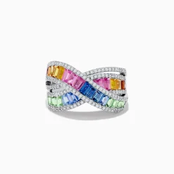 Effy Jewelry Watercolors 14K White Gold Multi Sapphire and Diamond Crossover Ring | Rings