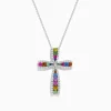 BH Multi Watercolors 14K White Gold Multi Sapphire and Diamond Cross Pendant | Necklaces & Pendants