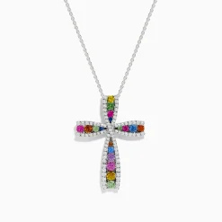 BH Multi Watercolors 14K White Gold Multi Sapphire and Diamond Cross Pendant | Necklaces & Pendants