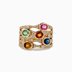 BH Watercolors 14K Yellow Gold Multi Sapphire and Diamond Ring, 2.47 TCW | Rings
