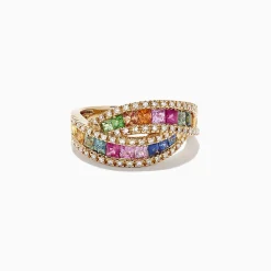 Effy Jewelry Watercolors 14K Yellow Gold Multi Sapphire and Diamond Ring, 1.95 TCW | Rings