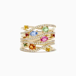 BH Multi Watercolors 14K Yellow Gold Multi Sapphire and Diamond Ring | Rings