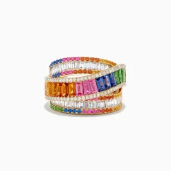 BH Multi Watercolors 14K Yellow Gold Multi Sapphire Crossover Ring | Rings