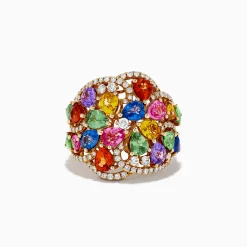 Effy Jewelry Watercolors 14K Yellow Gold Multi Sapphire and Diamond Ring | Rings
