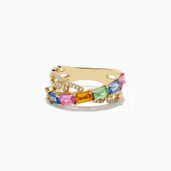 Effy Jewelry Watercolors 14K Yellow Gold Multi Sapphire and Diamond Crossover Ring | Rings