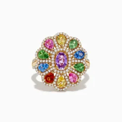 Effy Jewelry Watercolors 14K Yellow Gold Multi Sapphire and Diamond Ring | Rings