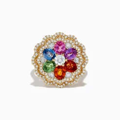 Effy Jewelry Watercolors 14K Yellow Gold Multi Sapphire and Diamond Ring | Rings