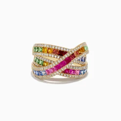 Effy Jewelry Watercolors 14K Yellow Gold Multi Sapphire and Diamond Ring | Rings