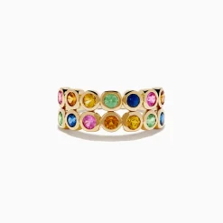 Effy Jewelry Watercolors 14K Yellow Gold Multi Sapphire Double Row Band Ring | Rings