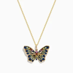 Effy Jewelry Watercolors 14K Yellow Gold Multi Sapphire Butterfly Pendant | Necklaces & Pendants