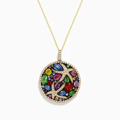 Effy Jewelry Watercolors 14K Yellow Gold Multi Sapphire and Starfish Diamond Pendant | Necklaces & Pendants