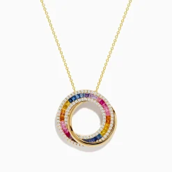 Effy Jewelry Watercolors 14K Yellow Gold Multi Sapphire and Diamond Circle Pendant | Necklaces & Pendants