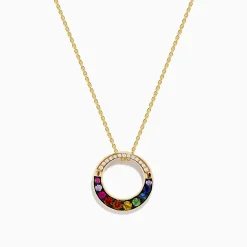 Effy Jewelry Watercolors 14K Yellow Gold Multi Sapphire and Diamond Circle Pendant | Necklaces & Pendants