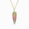 Effy Jewelry Watercolors 14K Yellow Gold Multi Sapphire and Diamond Leaf Pendant | Necklaces & Pendants