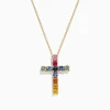 BH Multi Watercolors 14K Yellow Gold Multi Sapphire Cross Pendant, 2.05 TCW | Necklaces & Pendants