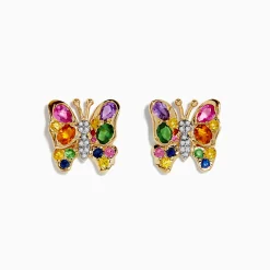 Effy Jewelry Watercolors 14K Yellow Gold Multi Sapphire Butterfly Earrings | Earrings