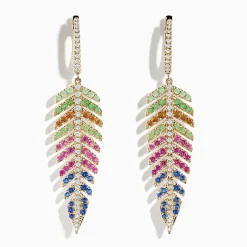 Effy Jewelry Watercolors 14K Yellow Gold Multi Sapphire abd Diamond Leaf Earrings | Earrings