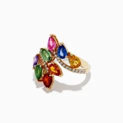 Effy Jewelry Watercolors 14K Yellow Gold Multi Sapphire and Diamond Bypass Ring | Rings
