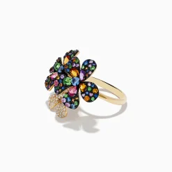 Effy Jewelry Watercolors 14K Yellow Gold Multi Sapphire u0026 Diamond Flower Ring | Rings