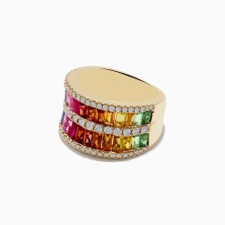 Effy Jewelry Watercolors 14K Yellow Gold Multi Sapphire and Diamond Ring | Rings